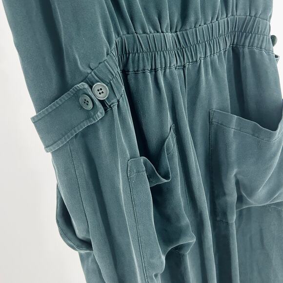 Theory Dark Green 100% Silk Sleeveless Minimalist Jumpsuit Romper - Picture 3 of 7